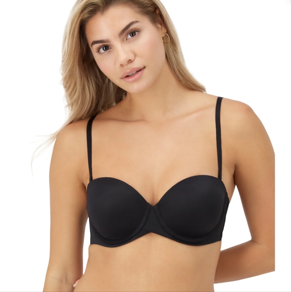 Maidenform Stay Put Black Strapless Push Up Underwire Bra 36B SN6990 NWT - Picture 3 of 12